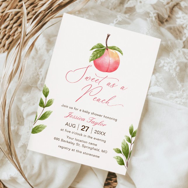 Watercolor Sweet as a Peach Baby Shower Invitation (Creator Uploaded)