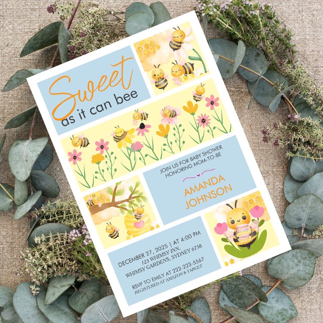 Watercolor Sweet as can bee Cute baby shower Invitation (Creator Uploaded)