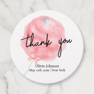 Watercolor Sweet Bow Cotton Candy Baby Shower Favour Tags