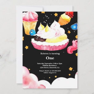 Watercolor Sweet Cake 1st Birthday Invitation