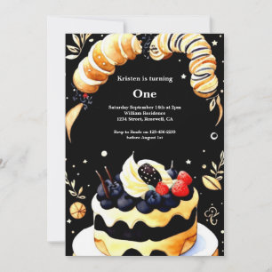 Watercolor Sweet Cake 1st Birthday Invitation