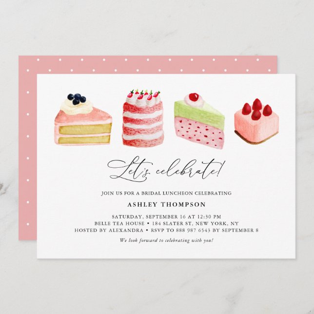 Watercolor Sweet Cakes Bridal Luncheon Invitation (Front/Back)