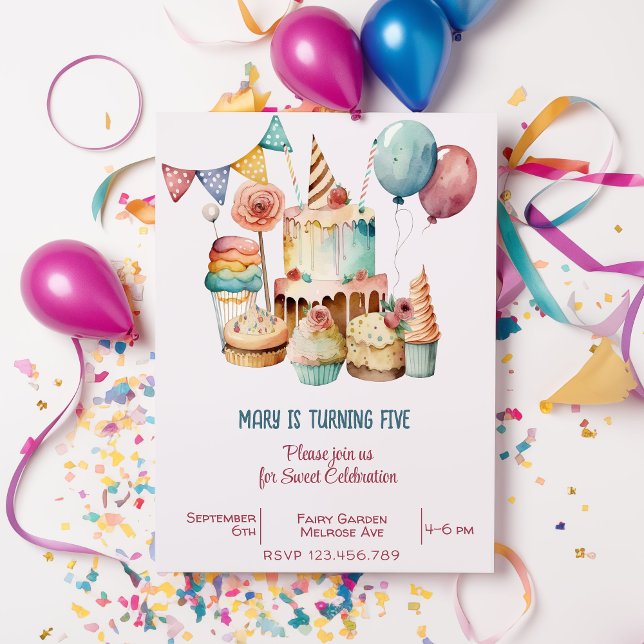 Watercolor Sweet celebration kids birthday Invitation (Creator Uploaded)