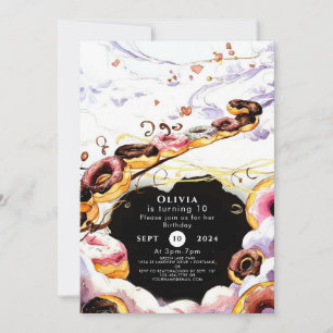Watercolor Sweet Doughnut Birthday Invitation