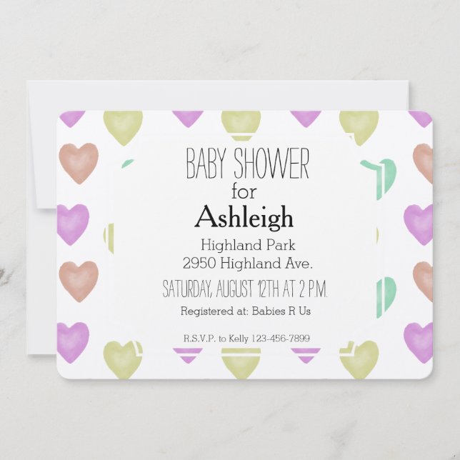 Watercolor Sweet Hearts baby shower Invitation (Front)