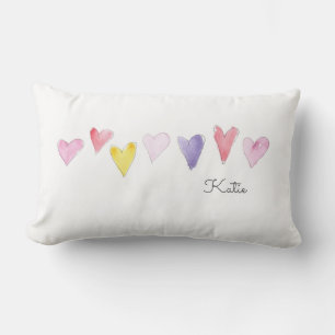Watercolor Sweet Hearts NAME Love Kids Fun Lumbar Cushion