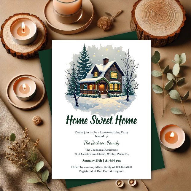 Watercolor Sweet Home Winter Housewarming Party Invitation (Watercolor Sweet Home Winter Housewarming Party Invitation)