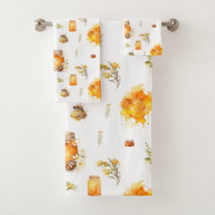 Watercolor sweet honey bath towel set