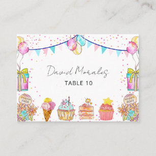 Watercolor Sweet One Girl 1st Birthday Party Place Card