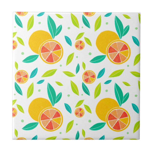 Watercolor Sweet Oranges Pattern Ceramic Tile (Front)