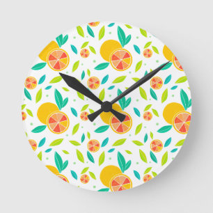 Watercolor Sweet Oranges Pattern Round Clock