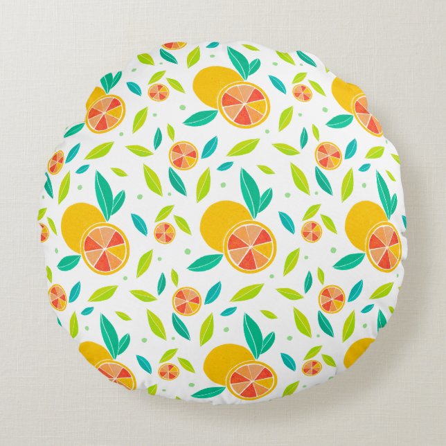 Watercolor Sweet Oranges Pattern Round Cushion (Front)