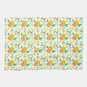 Watercolor Sweet Oranges Pattern Tea Towel