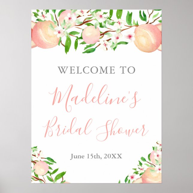 Watercolor Sweet Peach Bridal Baby Shower Welcome Poster (Front)