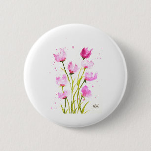 Watercolor Sweet peas Floral Pink Girly Botanical 6 Cm Round Badge