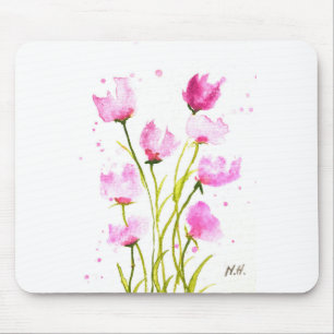 Watercolor Sweet peas Floral Pink Girly Botanical Mouse Pad