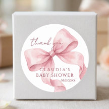Watercolor Sweet Pink Bow Baby Shower Thank You