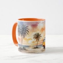 Watercolor Sweet Sunset Beach and Vintage Bus Mug