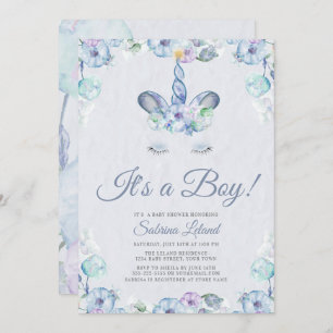 Watercolor Sweet  Unicorn It's a Boy Baby Shower Invitation