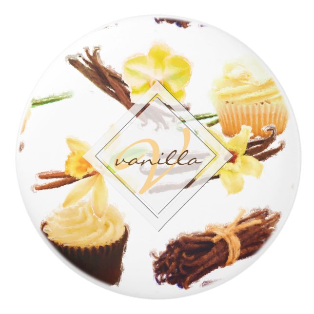 Watercolor Sweet Vanilla Orchid Monogram Ceramic Knob (Front)