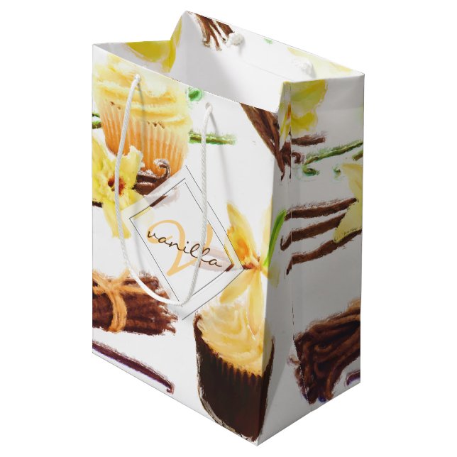Watercolor Sweet Vanilla Orchid Monogram Medium Gift Bag (Front Angled)