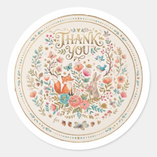 WAtercolor Sweet Woodland Thank You Classic Round Sticker