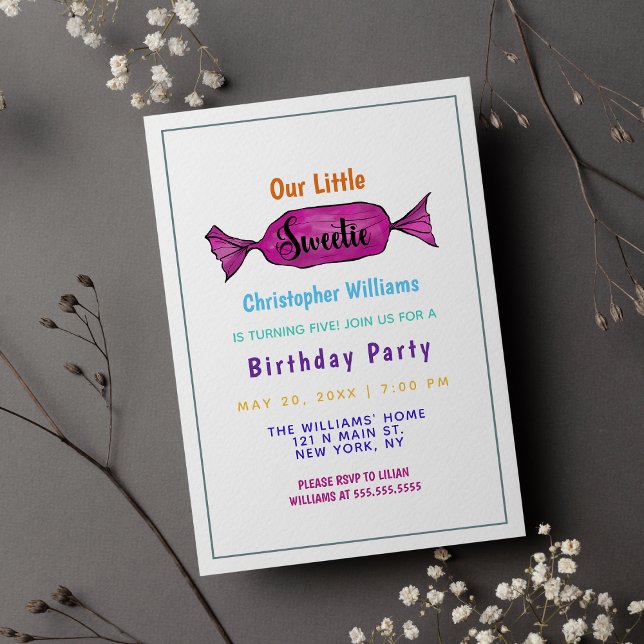 Watercolor Sweetie Colourful Candy Birthday Party Invitation (Watercolor Sweetie Colorful Candy Birthday Party )