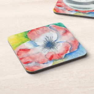 Watercolor Sweetpea Flower Art Coaster