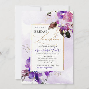 Watercolor Sweetpeas Violet Purple Bridal Lunchoen Invitation