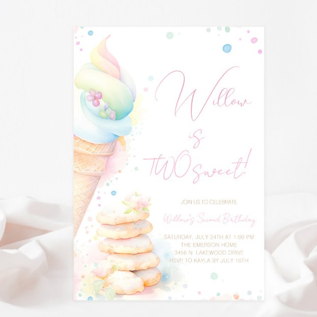 Watercolor Sweets Girl Two Sweet Birthday Invitation (Pretty watercolor treats Two Sweet second birthday party invitation. Simply add your event details.)
