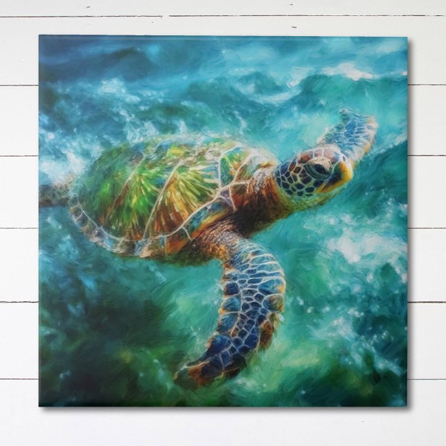 Watercolor Swimming Sea Turtle Ceramic Tile (Creator Uploaded)