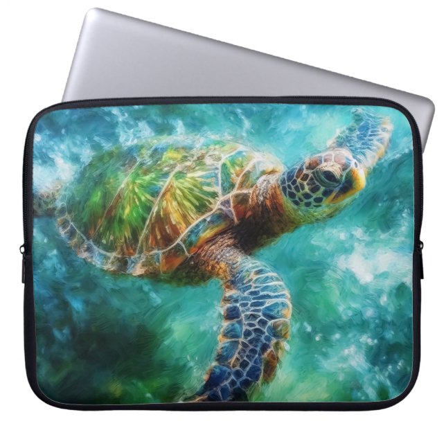 Watercolor Swimming Sea Turtle Laptop Sleeve (Front)