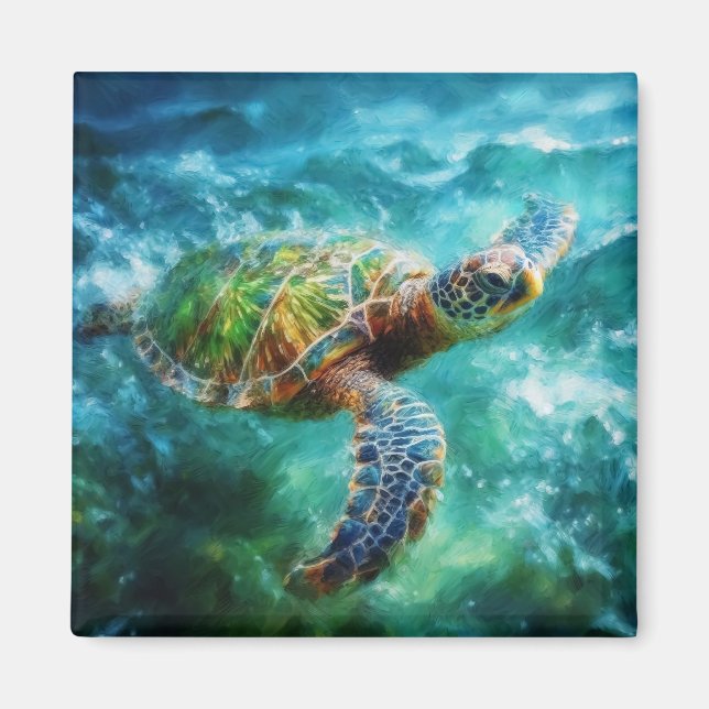 Watercolor Swimming Sea Turtle Magnet (Front)