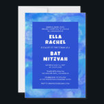 Watercolor Swirls Blue Custom Bar Bat Mitzvah Invitation<br><div class="desc">Perfect card to announce a bat mitzvah, bar mitzvah or other Jewish celebration! Hand made art for you. FULLY CUSTOMIZABLE! Click on “Personalise” above to edit the text. Click "edit using design tool" to adjust the fonts, colours and placements and to delete the back side design if you prefer (I...</div>