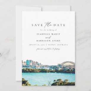 Watercolor Sydney Australia Skyline Save the Date Invitation
