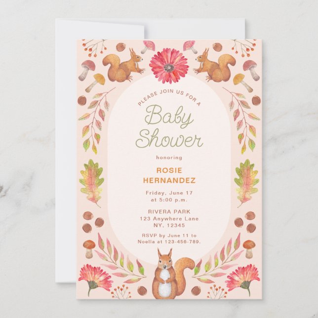 Watercolor Symmetric Fall Theme Baby Shower  Invitation (Front)