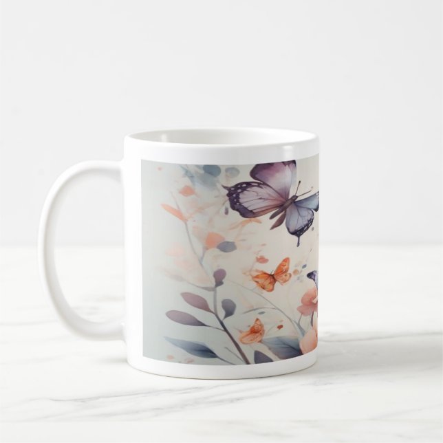 Watercolor Symphony with Graceful Butterflies Coffee Mug (Left)