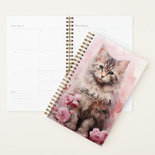 Watercolor Tabby Cat and Roses Bucket List Planner
