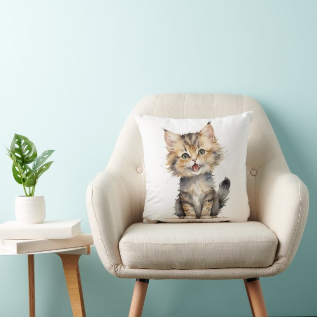 Watercolor Tabby Kitten Cushion (Chair)