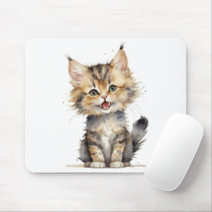 Watercolor Tabby Kitten Mouse Pad
