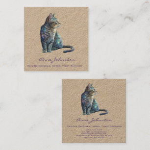 Watercolor Tabby Kitty Square Business Card