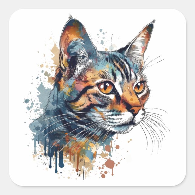 Watercolor tabby square sticker (Front)