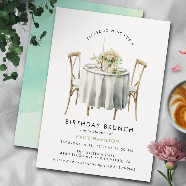 Watercolor Table | Cute Modern Birthday Brunch Invitation (Creator Uploaded)