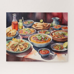 Watercolor Table Of Mexican Food Jigsaw Puzzle