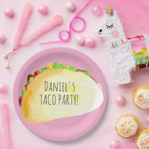 Watercolor Taco Party Birthday Paper Plate