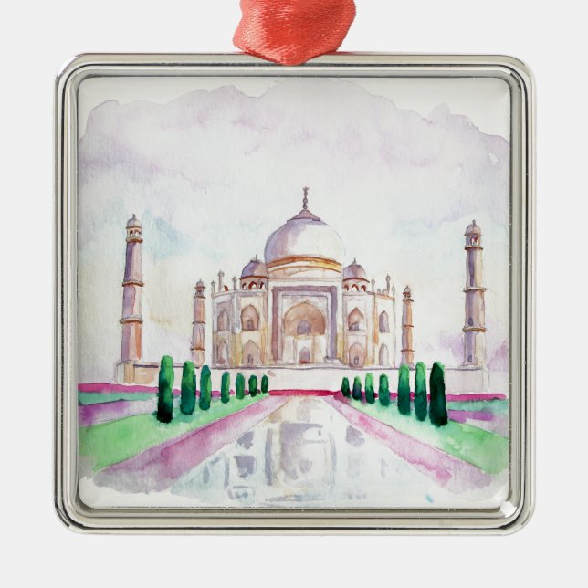 Watercolor Taj Mahal Metal Tree Decoration (Front)
