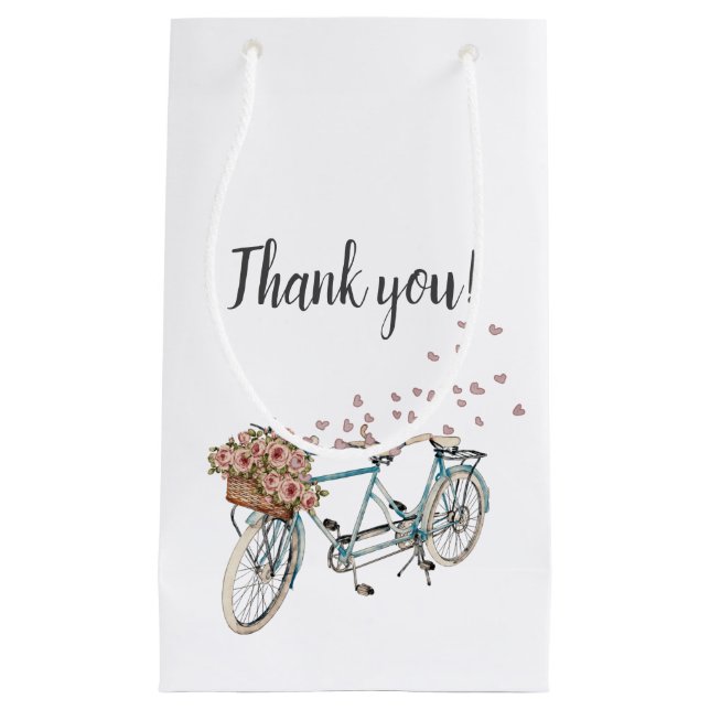 watercolor tandem bike thank you favour bag (Front)