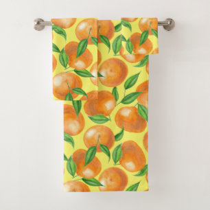 Watercolor tangerines bath towel set