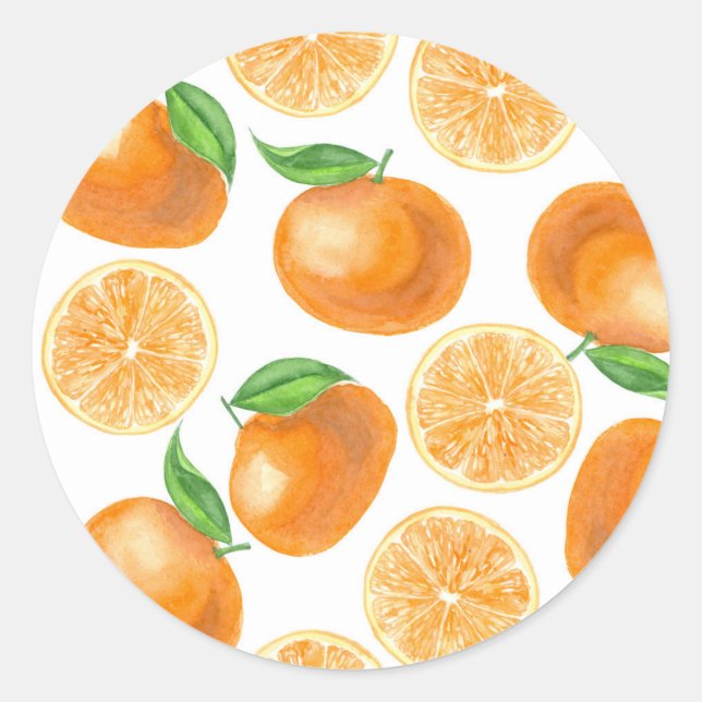 Watercolor tangerines classic round sticker (Front)