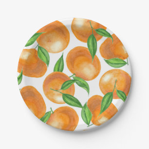 Watercolor tangerines paper plate